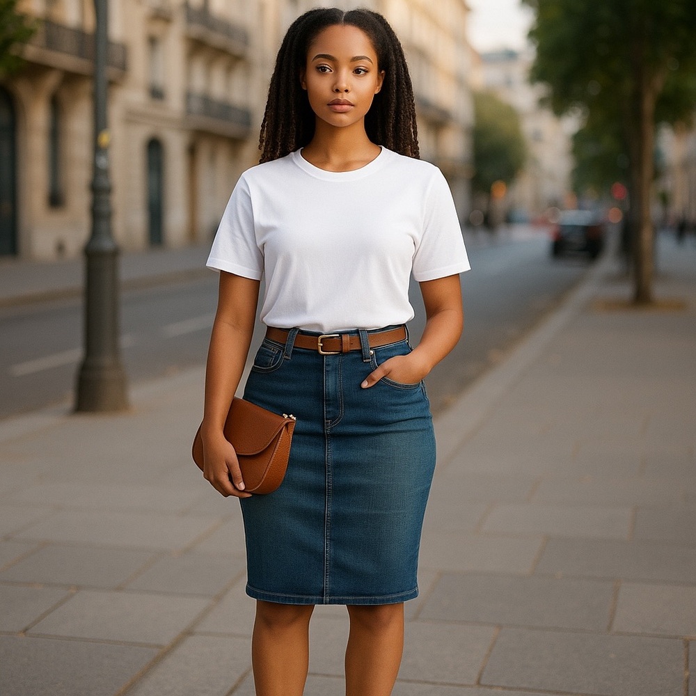 LRL Classic Ralph Lauren Denim Pencil Skirt with Kick Pleat    size 10